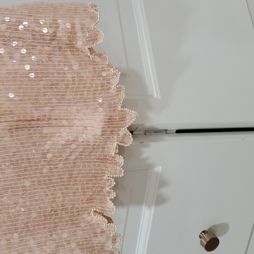 Vintage Stenay Pastel Pink Peach Lace Sequin Glitter Peplum Shir - Picture 6 of 6